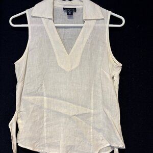 Ann Taylor Linen White Tie Back Top